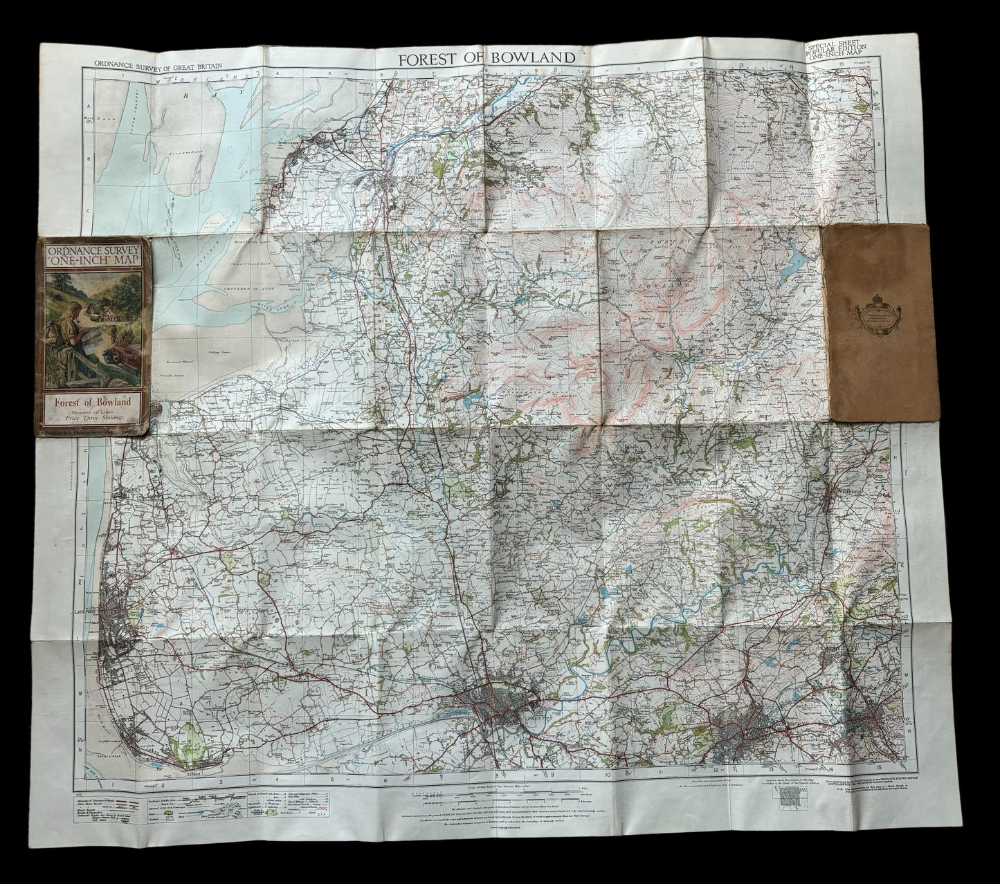 Ellis Martin MAP OF FOREST OF BOWLAND 1930’s Ordnance Survey TOURIST On Linen - transpontinebooks