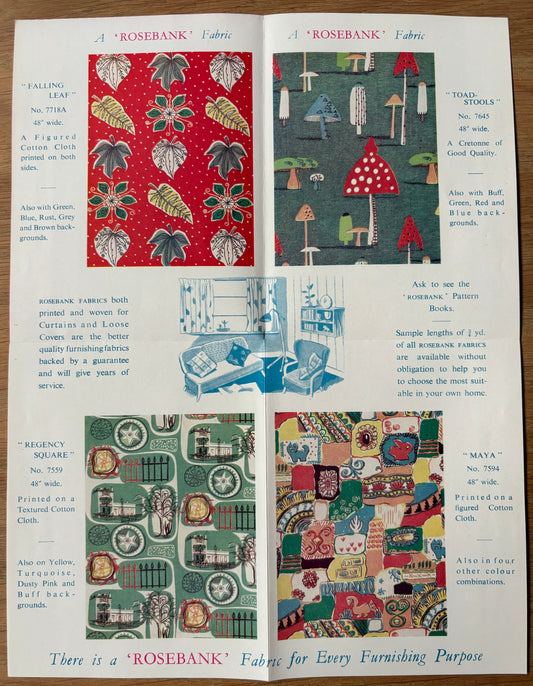 ROSEBANK Furnishing Fabrics LEAFLET 1950’s/1960’s Ramsbottom Manchester - transpontinebooks