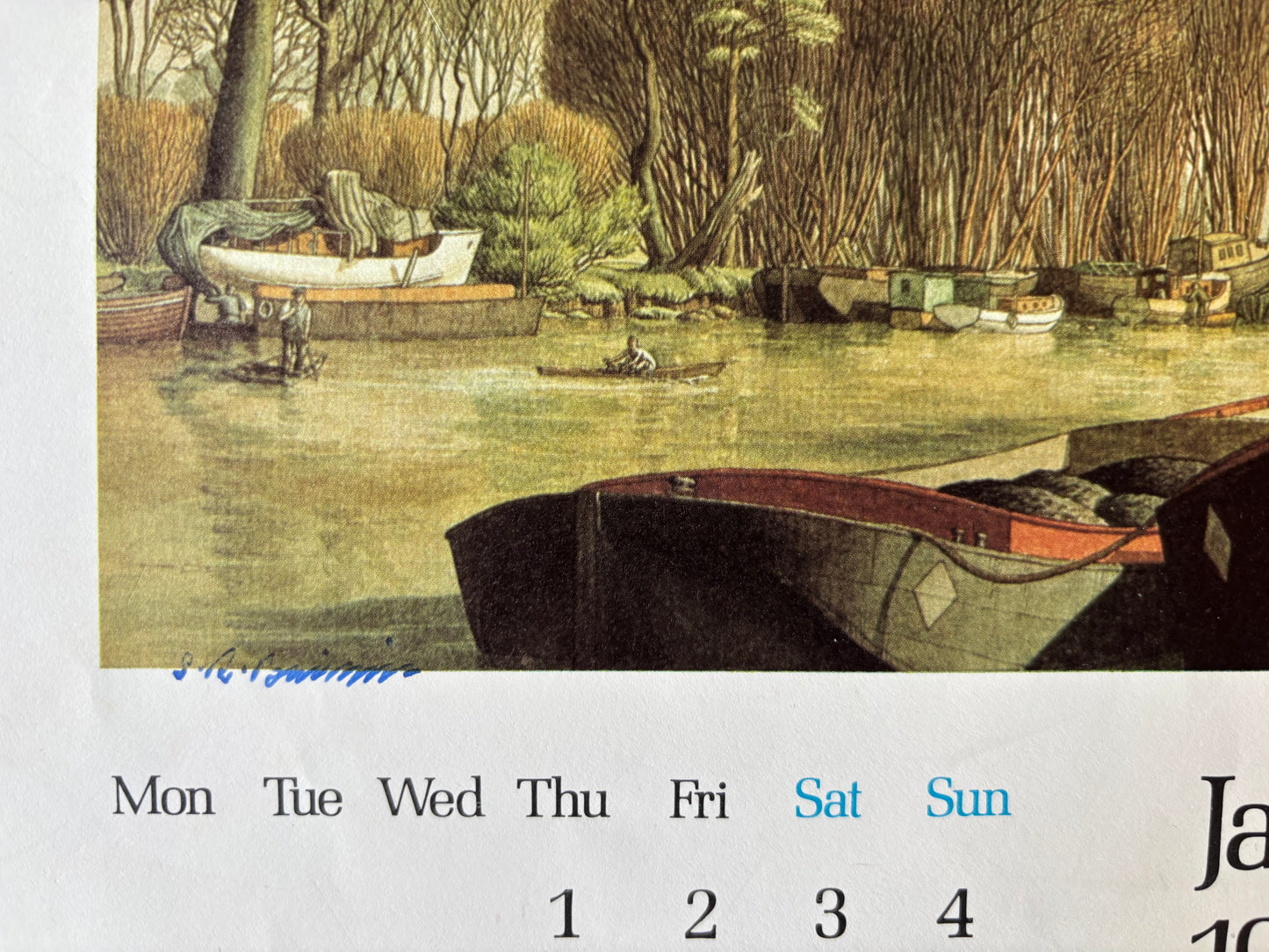 S R Badmin Signed JANUARY 1976 Calendar Isleworth Reach ILLUSTRATION PRINT 1970’s