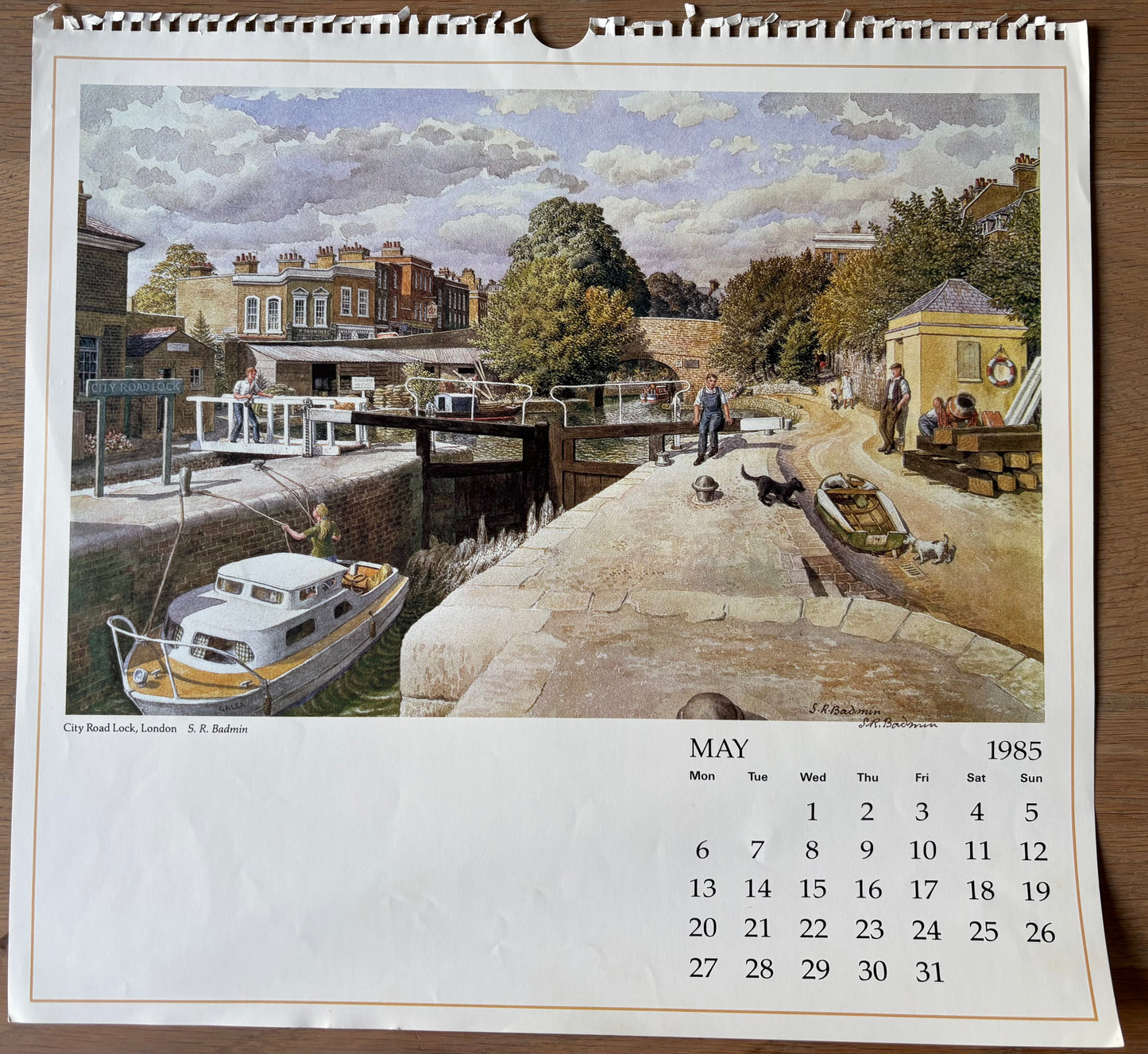 S R Badmin Signed MAY 1985 Calendar City Road Lock ILLUSTRATION PRINT 1980’s