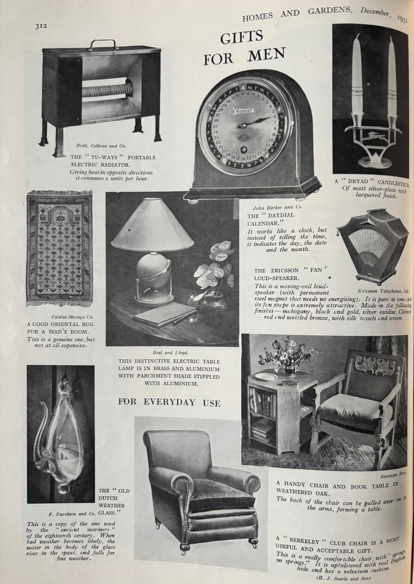 1930’s HOMES AND GARDENS Magazine December 1931 Illustrated ADVERTS