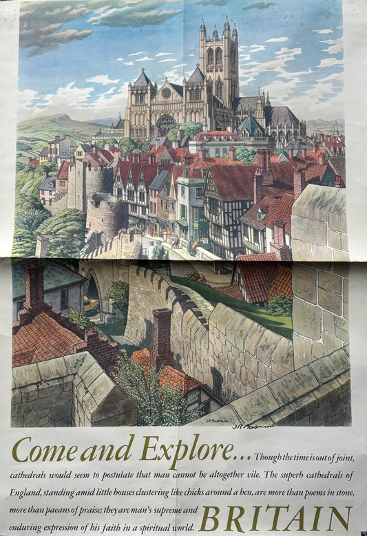 S R Badmin Signed 1950’s COME AND EXPLORE BRITAIN TRAVEL POSTER 1953
