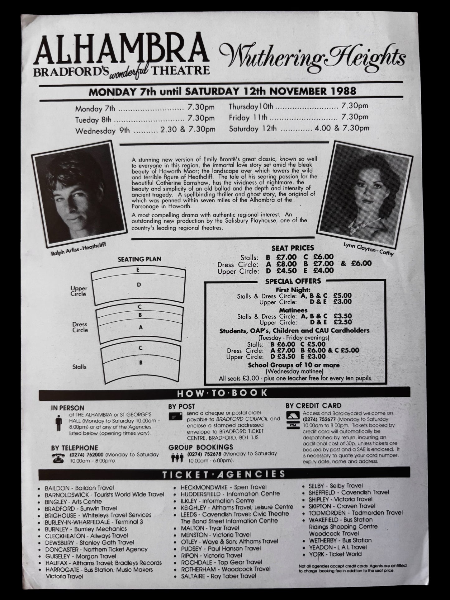 Emily Bronte WUTHERING HEIGHTS Theatre Flyer BRADFORD ALHAMBRA 1988