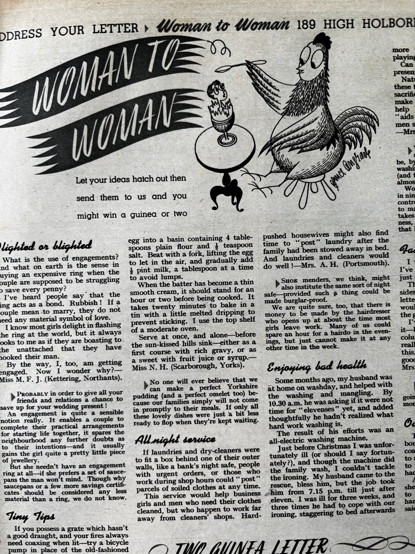 Mary Fedden WOMAN MAGAZINE April 6 1950 1950’s style VINTAGE ART Bruce Angrave
