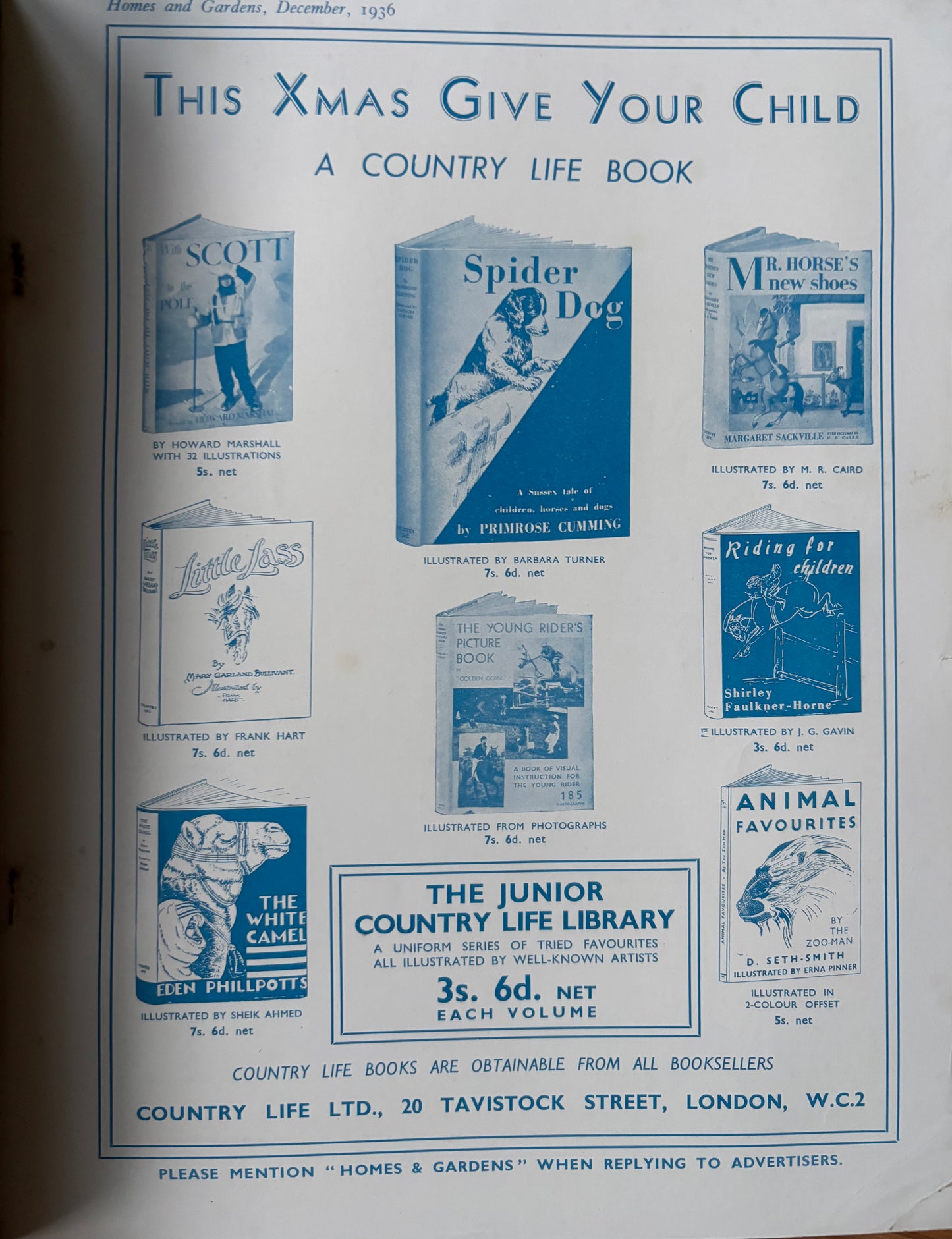 1930’s HOMES AND GARDENS Magazine December 1936 Illustrated ADVERTS