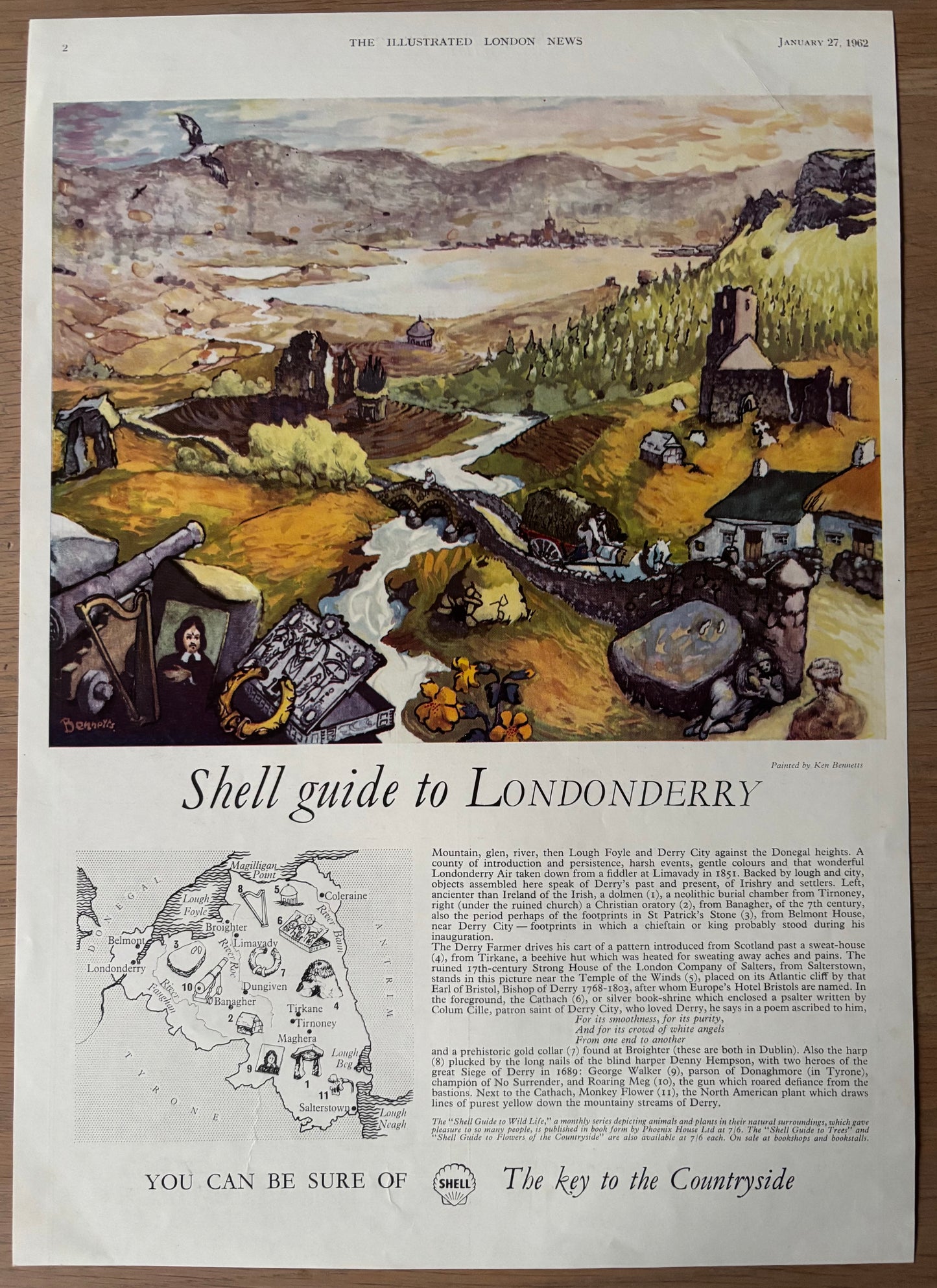 Ken Bennetts SHELL GUIDE TO LONDONDERRY Large ADVERT Original Ad 1962
