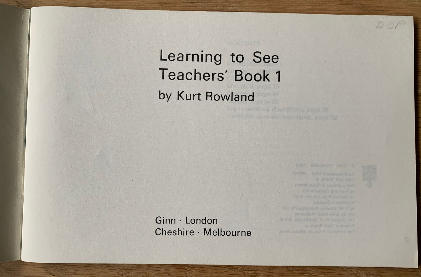 Kurt Rowland LEARNING TO SEE BOOK 1 Ginn 1970 3rd Imp Teachers Book ART EDUCATION - transpontinebooks