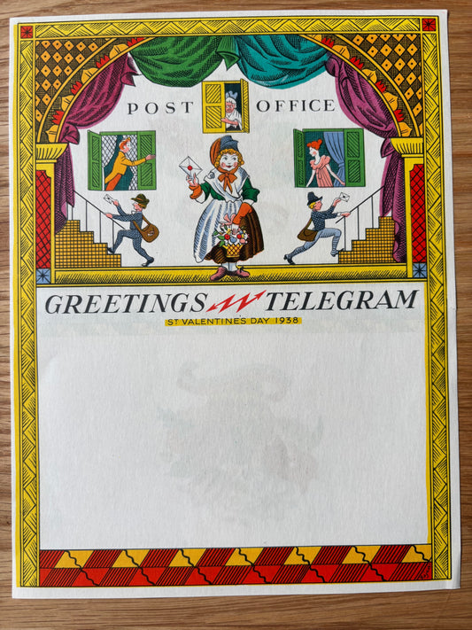 Rojan VALENTINE'S DAY TELEGRAM 1938 Post Office FEODOR ROJANKOVSKY Unused