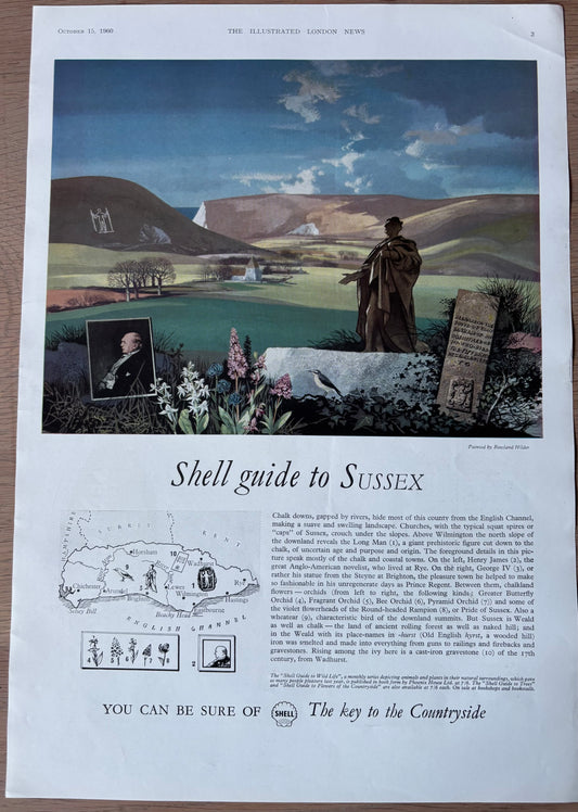 Rowland Hilder SHELL GUIDE TO SUSSEX 1960 ADVERT Large Ad