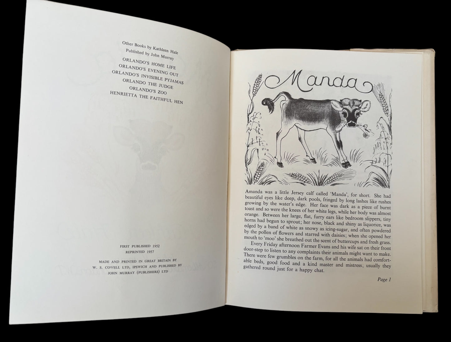 Kathleen Hale MANDA 1957 HB DJ John Murray COW STORY