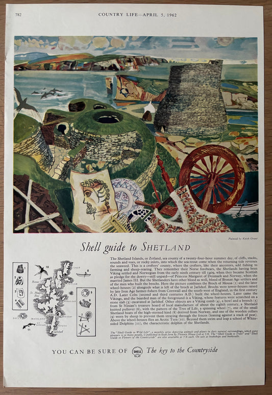Keith Grant 1960's SHELL GUIDE TO SHETLAND ADVERT Original Ad 1962