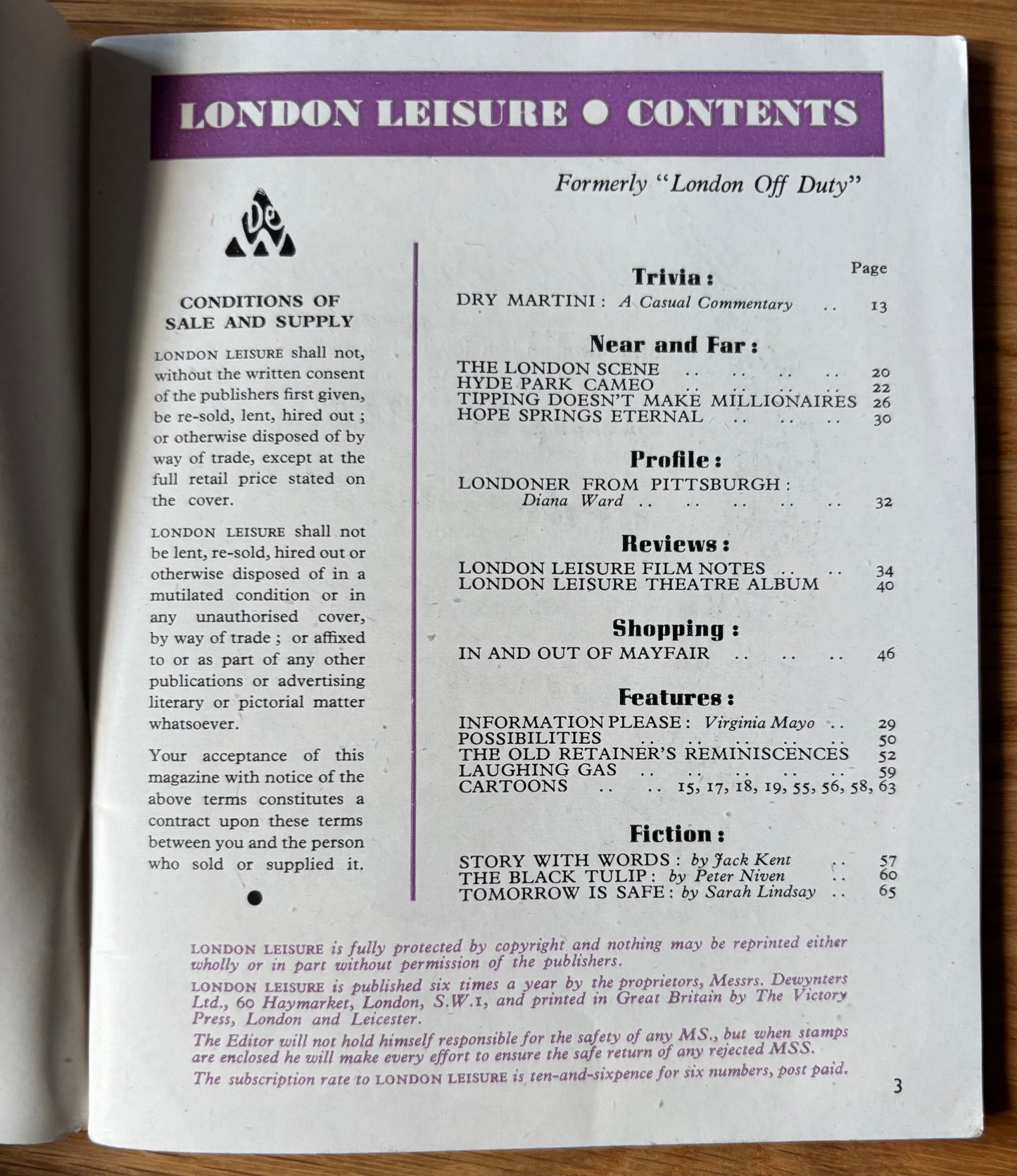 LONDON LEISURE Magazine Winter 1947 Listings Theatre Film