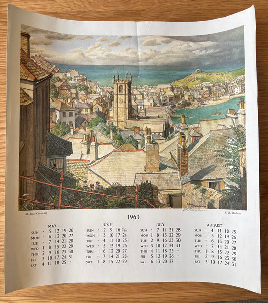 S R Badmin Signed ST IVES CORNWALL 1963 Calendar ILLUSTRATION PRINT 1960’s