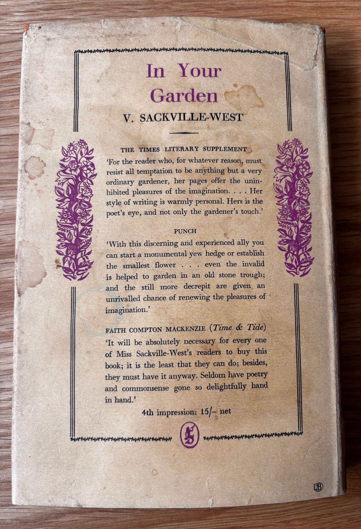 Vita Sackville West 1st Ed IN YOUR GARDEN AGAIN 1953 DJ Michael Joseph