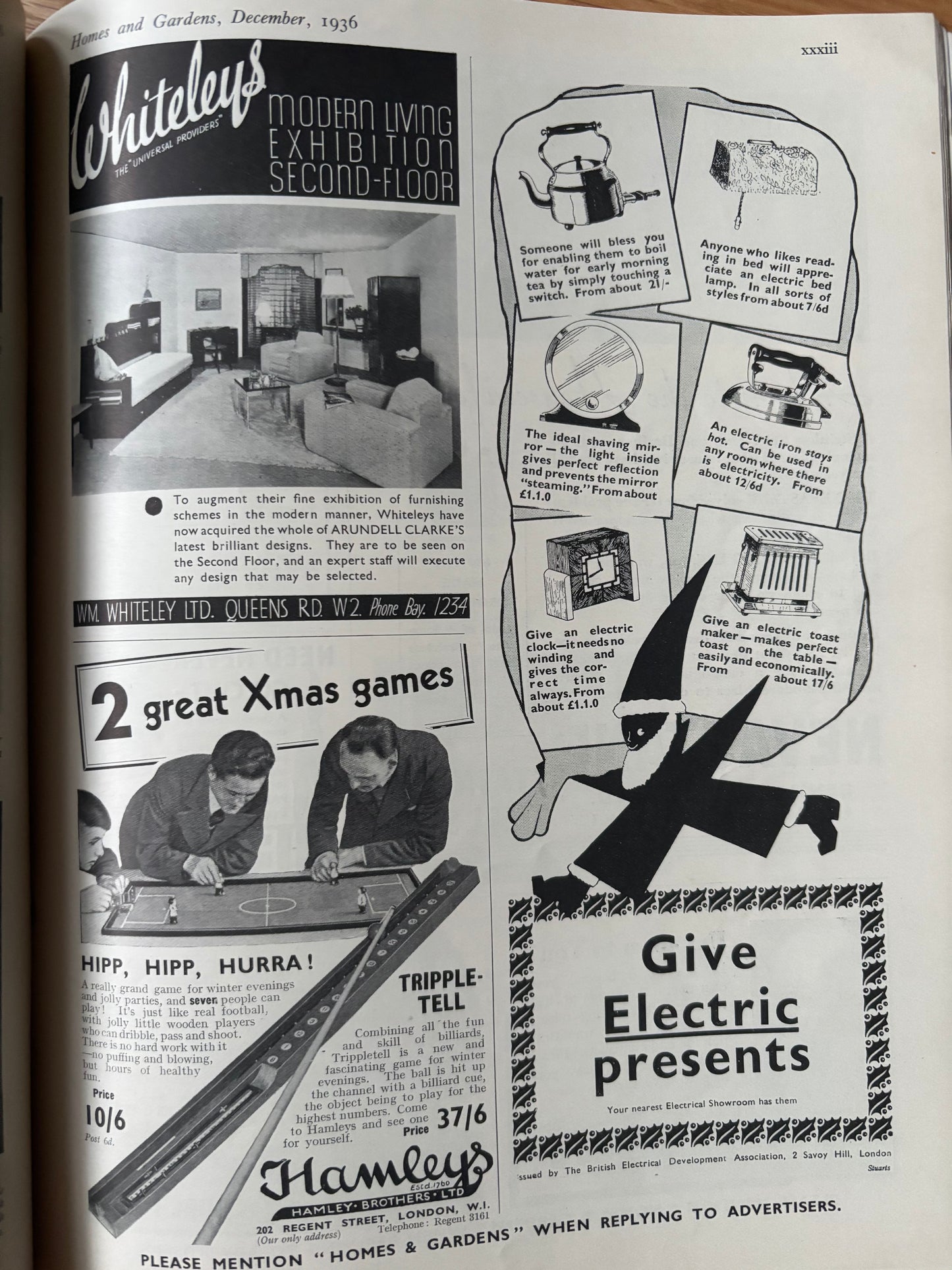 1930’s HOMES AND GARDENS Magazine December 1936 Illustrated ADVERTS