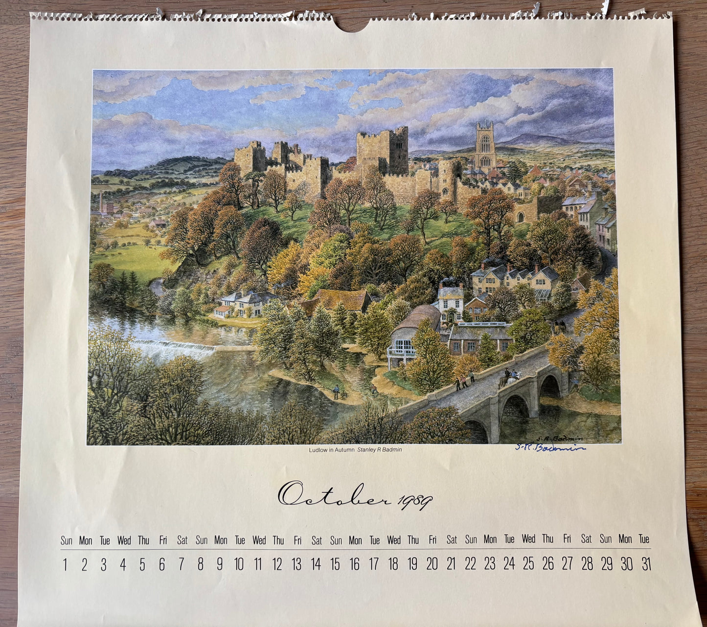 S R Badmin Signed APRIL 1965 Calendar Cotswold Escarpment ILLUSTRATION PRINT 1960’s