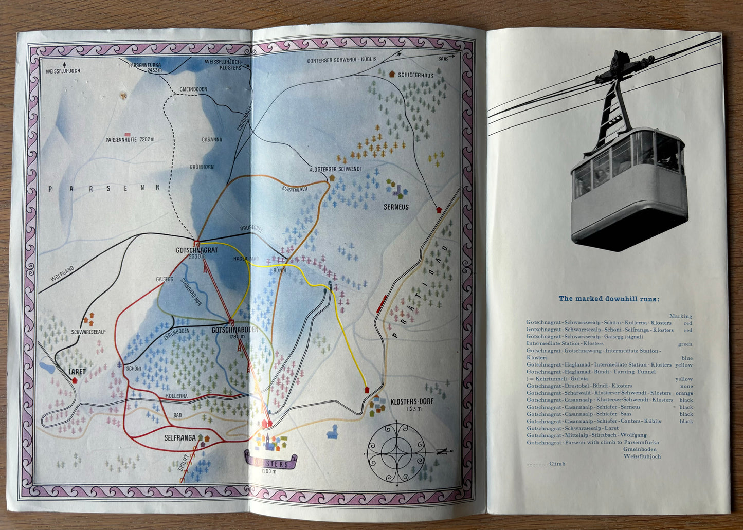 KLOSTERS Tourist Leaflet 1950’s Skiing Downhill Runs MAP PARSENN SWITZERLAND - transpontinebooks