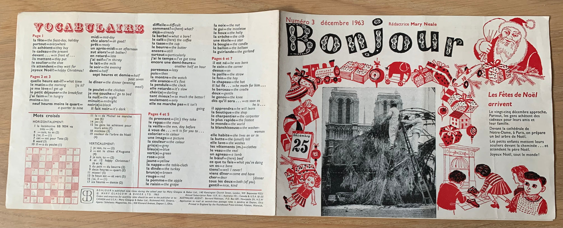 BONJOUR December 3 1963 CHRISTMAS FRENCH LANGUAGE Booklet - transpontinebooks