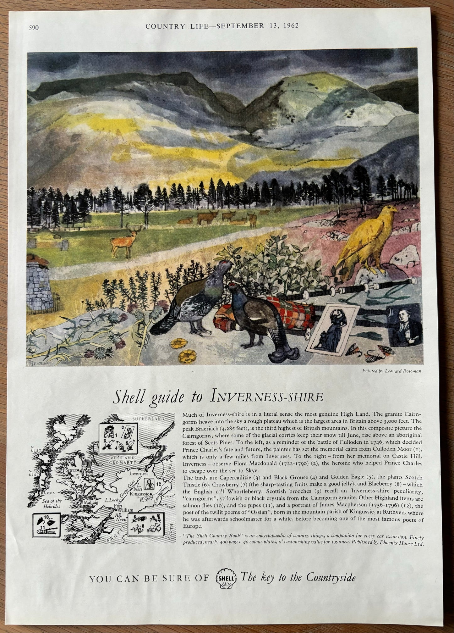 Leonard Rosoman 1960's SHELL GUIDE TO INVERNESS -SHIRE ADVERT Original Ad 1962 - transpontinebooks