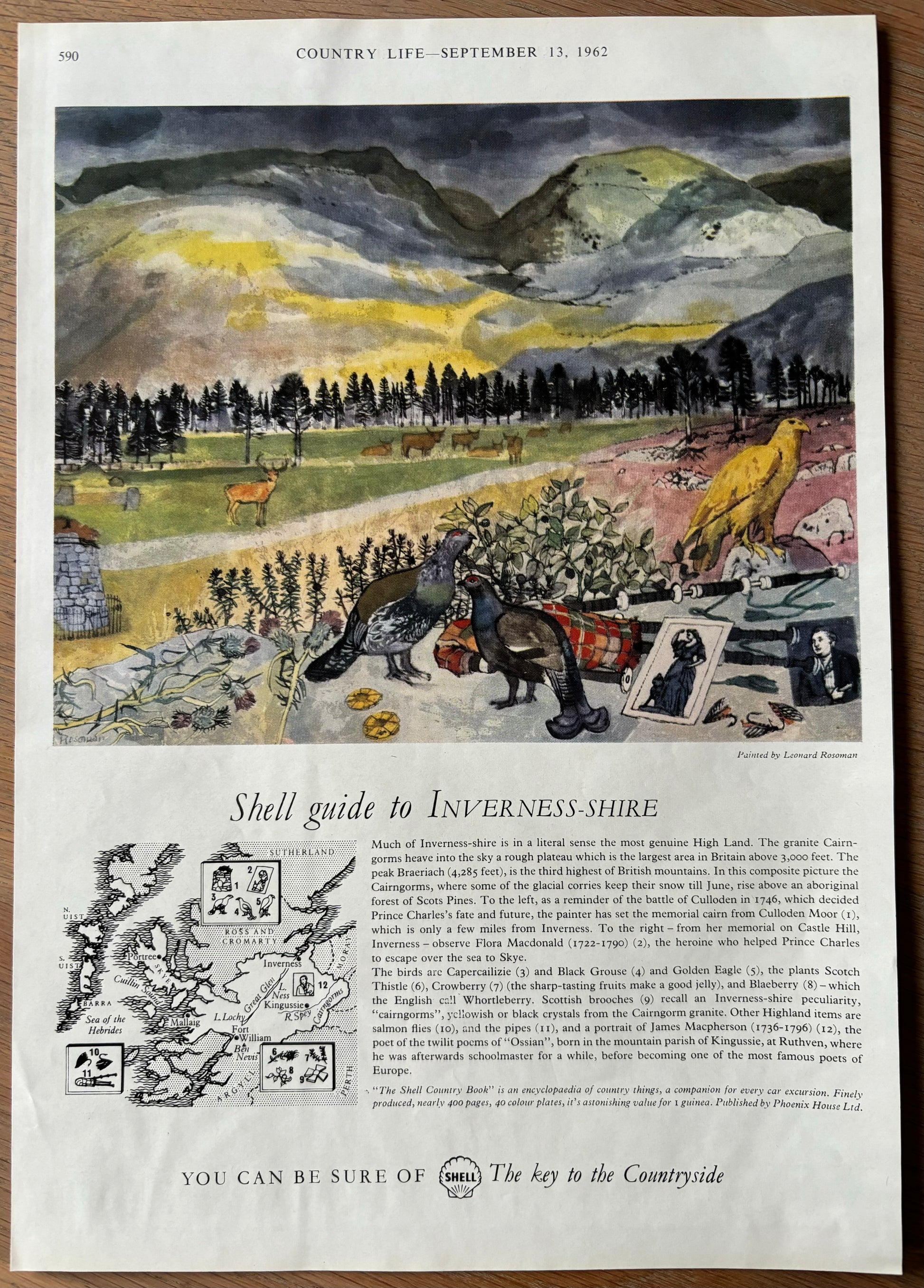 Leonard Rosoman 1960's SHELL GUIDE TO INVERNESS -SHIRE ADVERT Original Ad 1962 - transpontinebooks