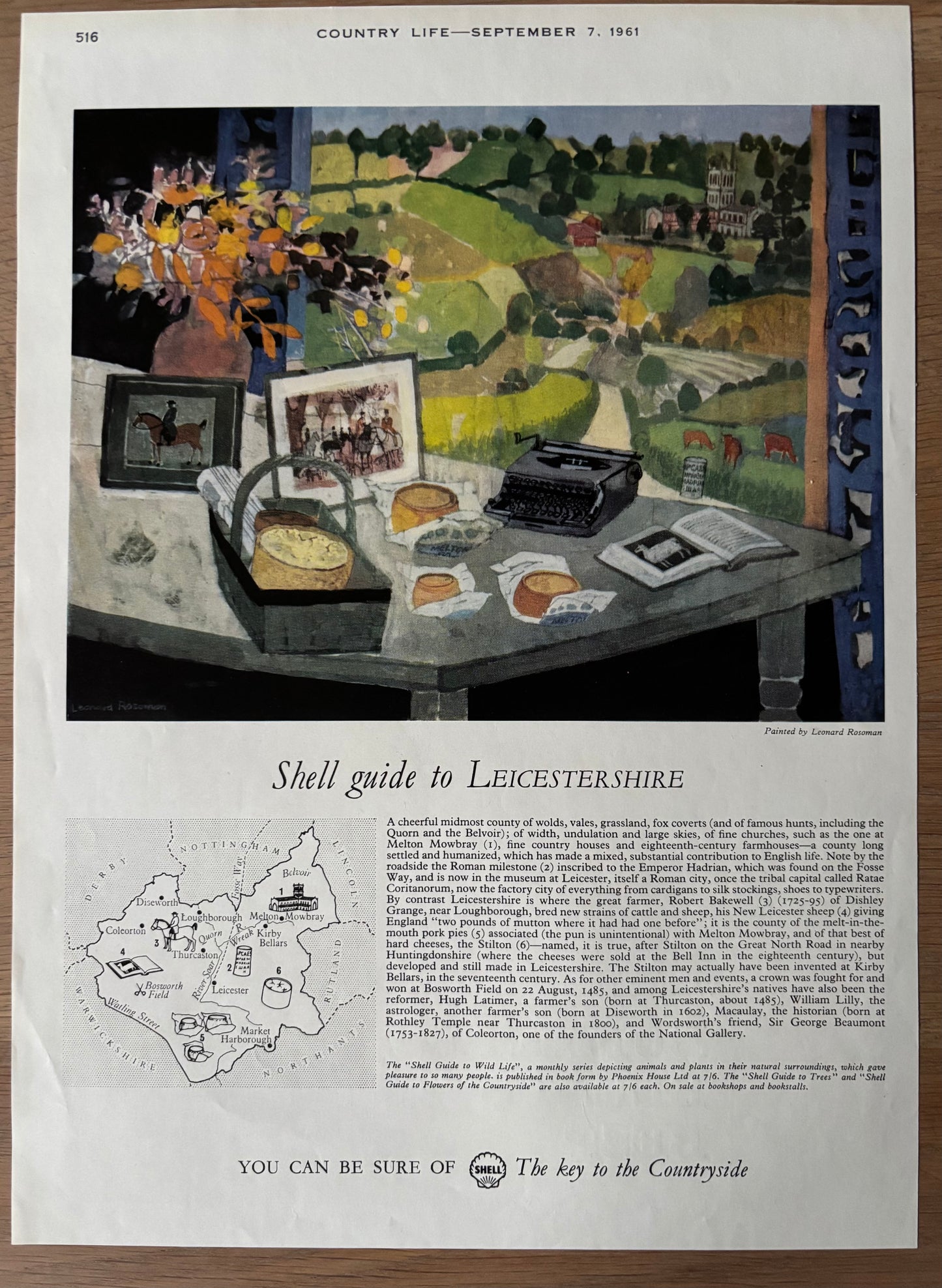 Leonard Rosoman SHELL GUIDE TO LEICESTERSHIRE ADVERT Sept 1961