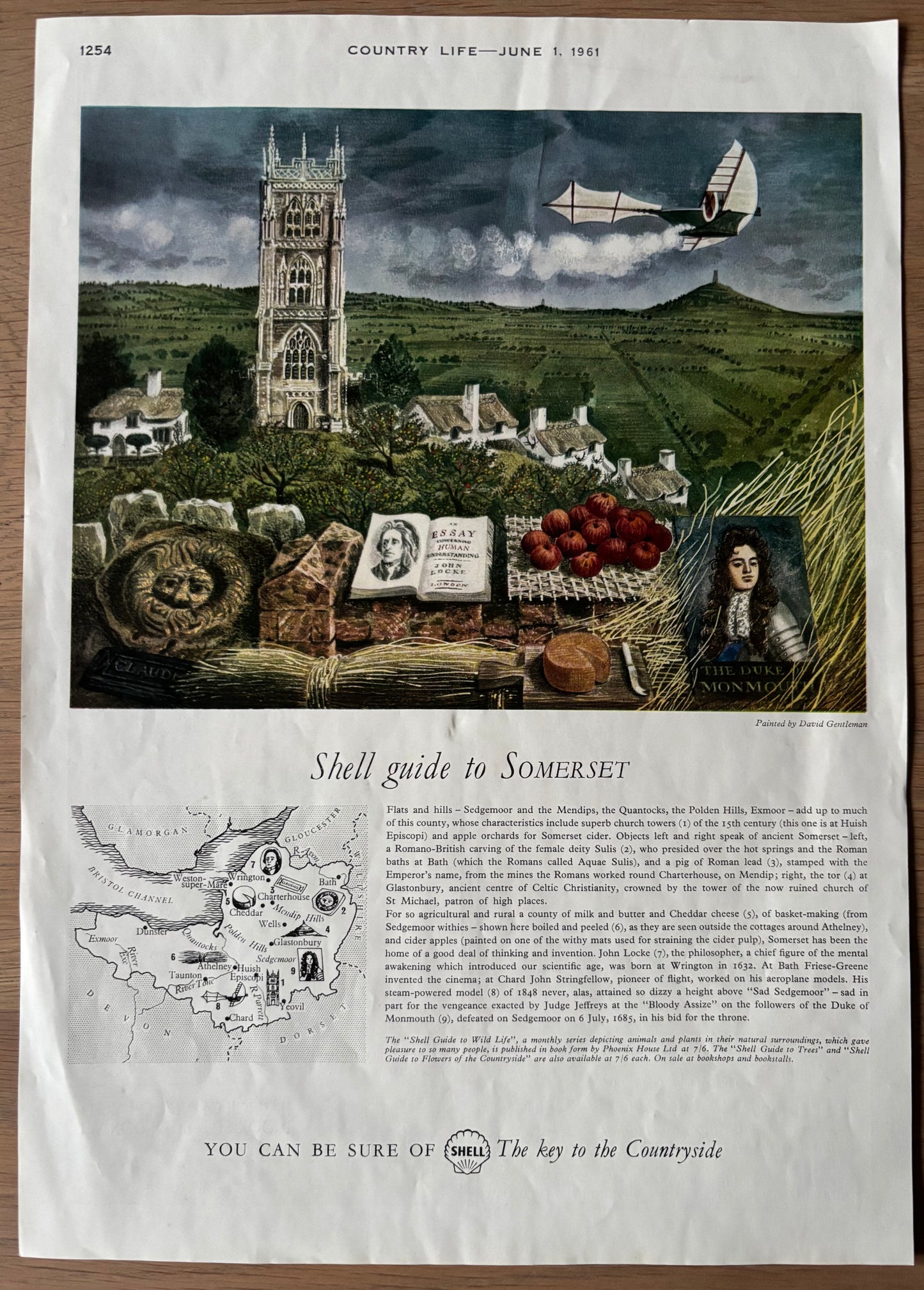 Vintage David Gentleman SHELL GUIDE TO SOMERSET ADVERT June 1961