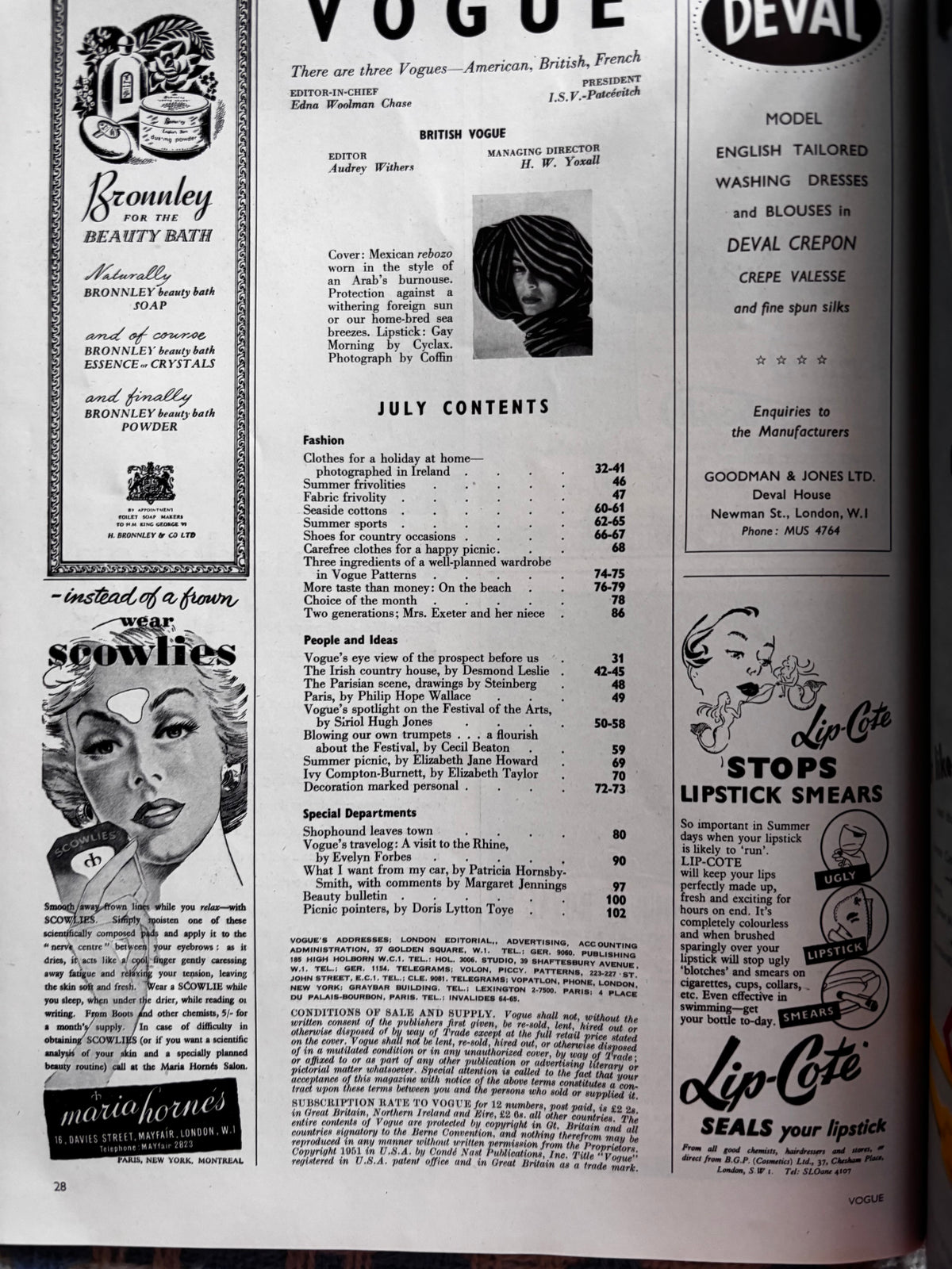 VOGUE MAGAZINE July 1951 Festival Of Arts SUMMER FASHION Conde Nast Photo’s Britain
