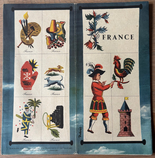 Vintage FRANCE TOURIST Map LEAFLET French Travel Office 1950’s Jacques Dubois