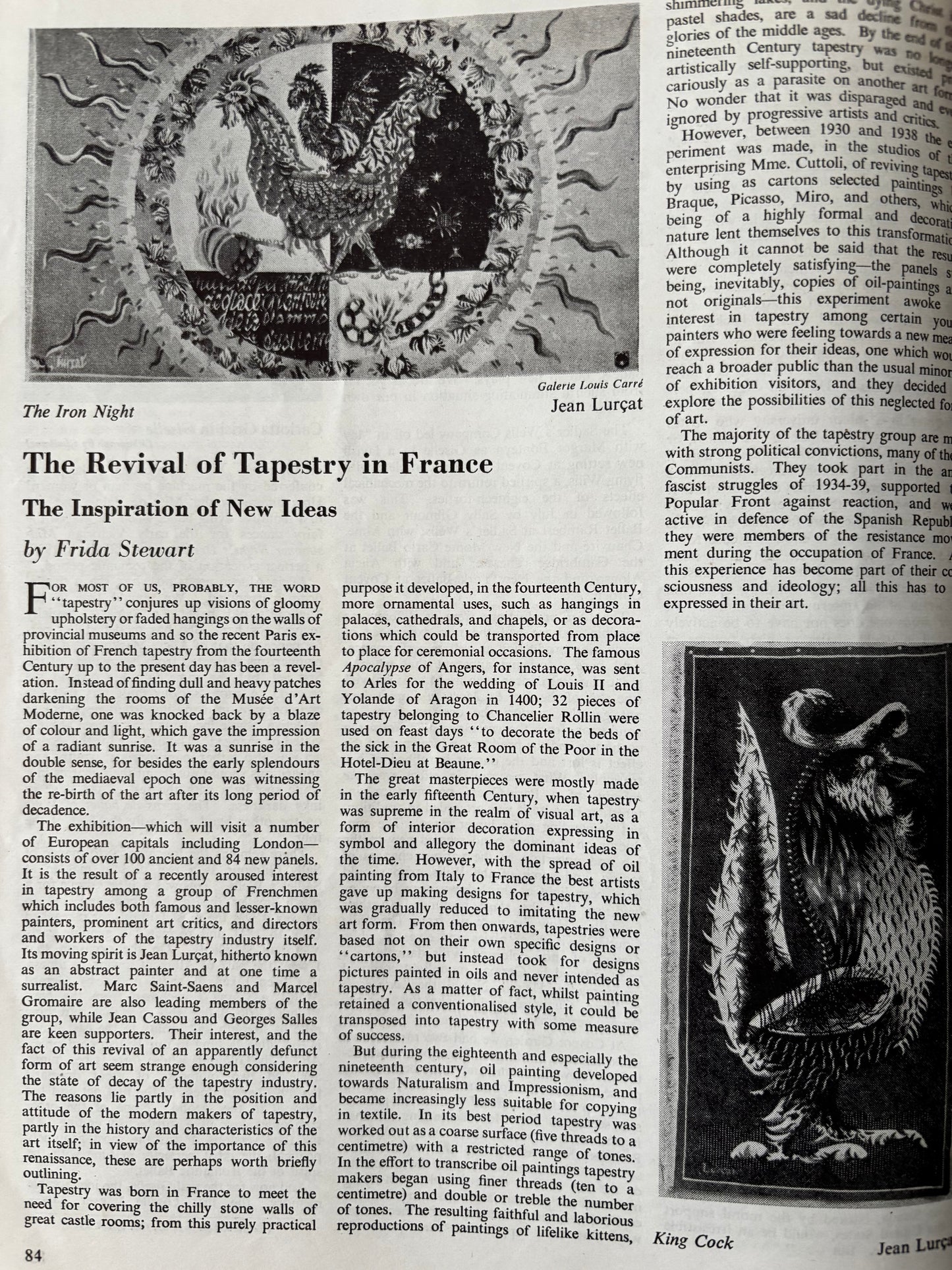 Vilaincourt OUR TIME Magazine November 1946 ERIC AMBLER Revival Of Tapestry France