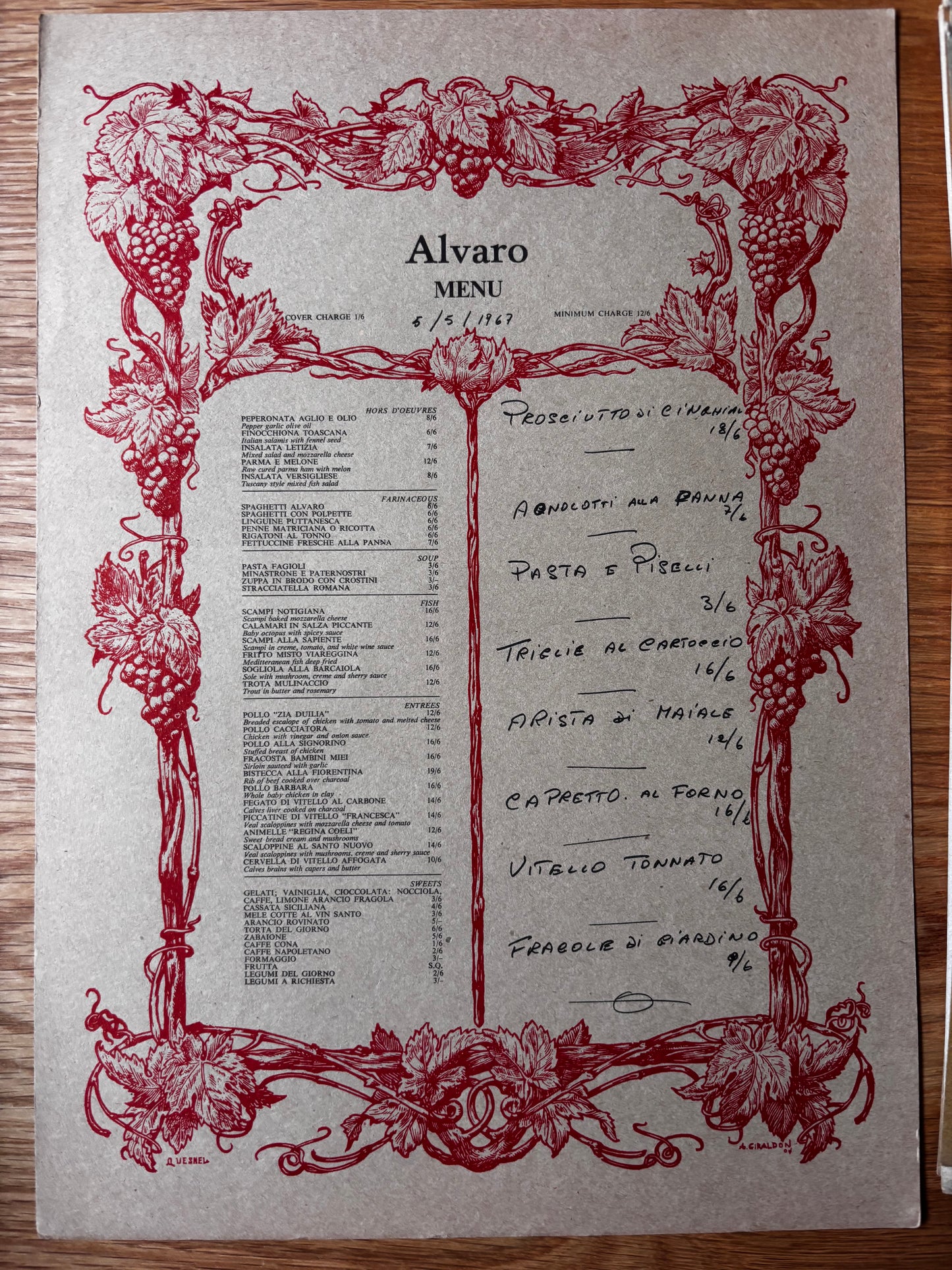 LONDON A LA CARTE 1st Habitat Facsimile Menus Conran Design 1970’s Charles Campbell