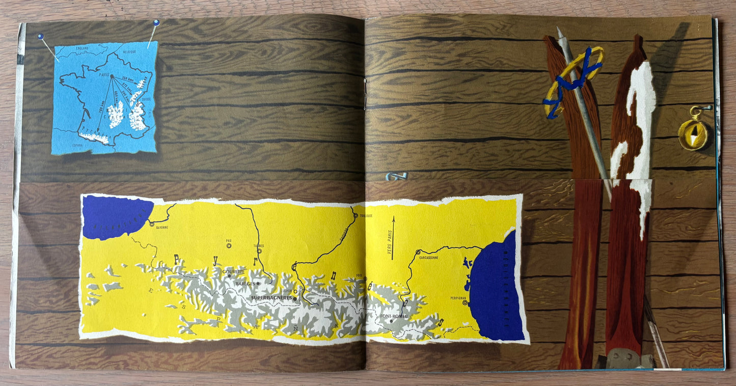 Vintage FRANCE WINTER SPORTS Map Booklet French Travel Office 1960 Jacques Dubois