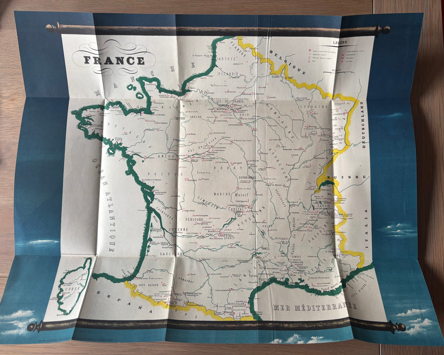 Vintage FRANCE TOURIST Map LEAFLET French Travel Office 1950’s Jacques Dubois