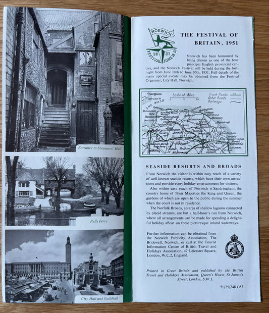 1951 Festival of Britain NORWICH Come To Britain Leaflet No 5A East Anglia