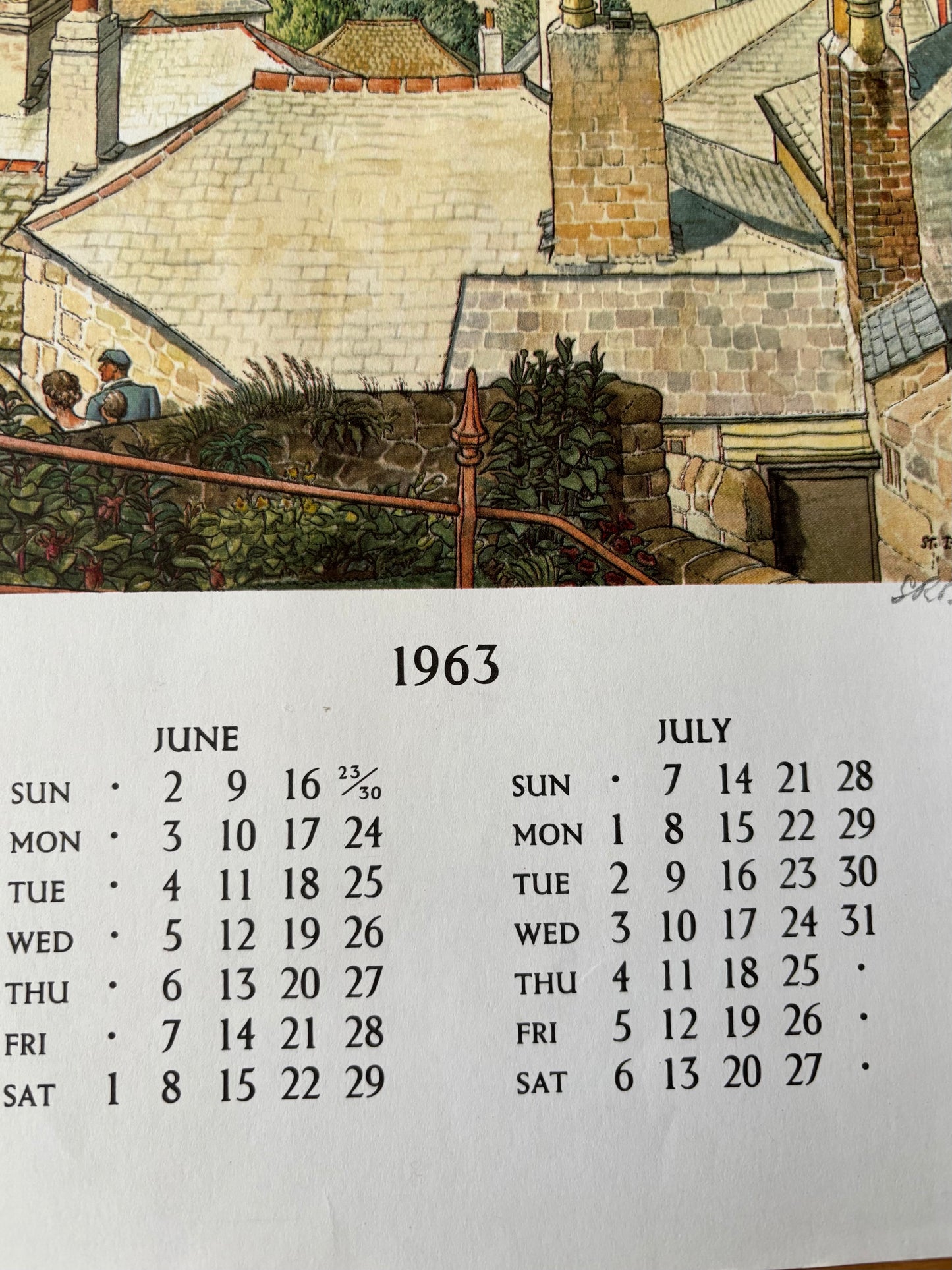 S R Badmin Signed ST IVES CORNWALL 1963 Calendar ILLUSTRATION PRINT 1960’s