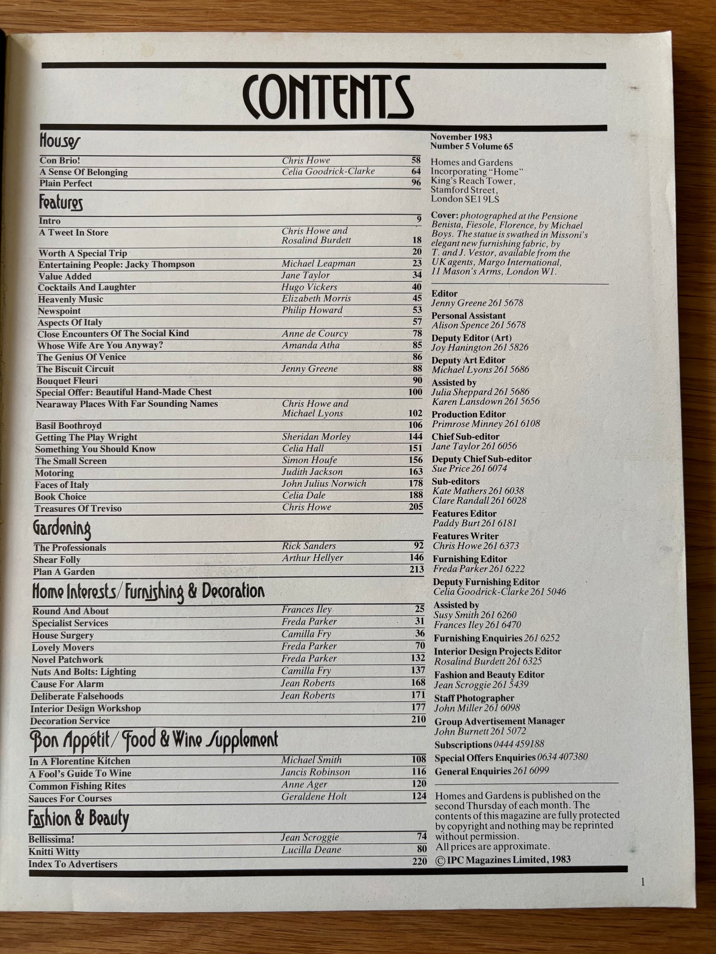 HOMES AND GARDENS Magazine November 1983 ITALY Ian Beck Glynn Boyd Harte