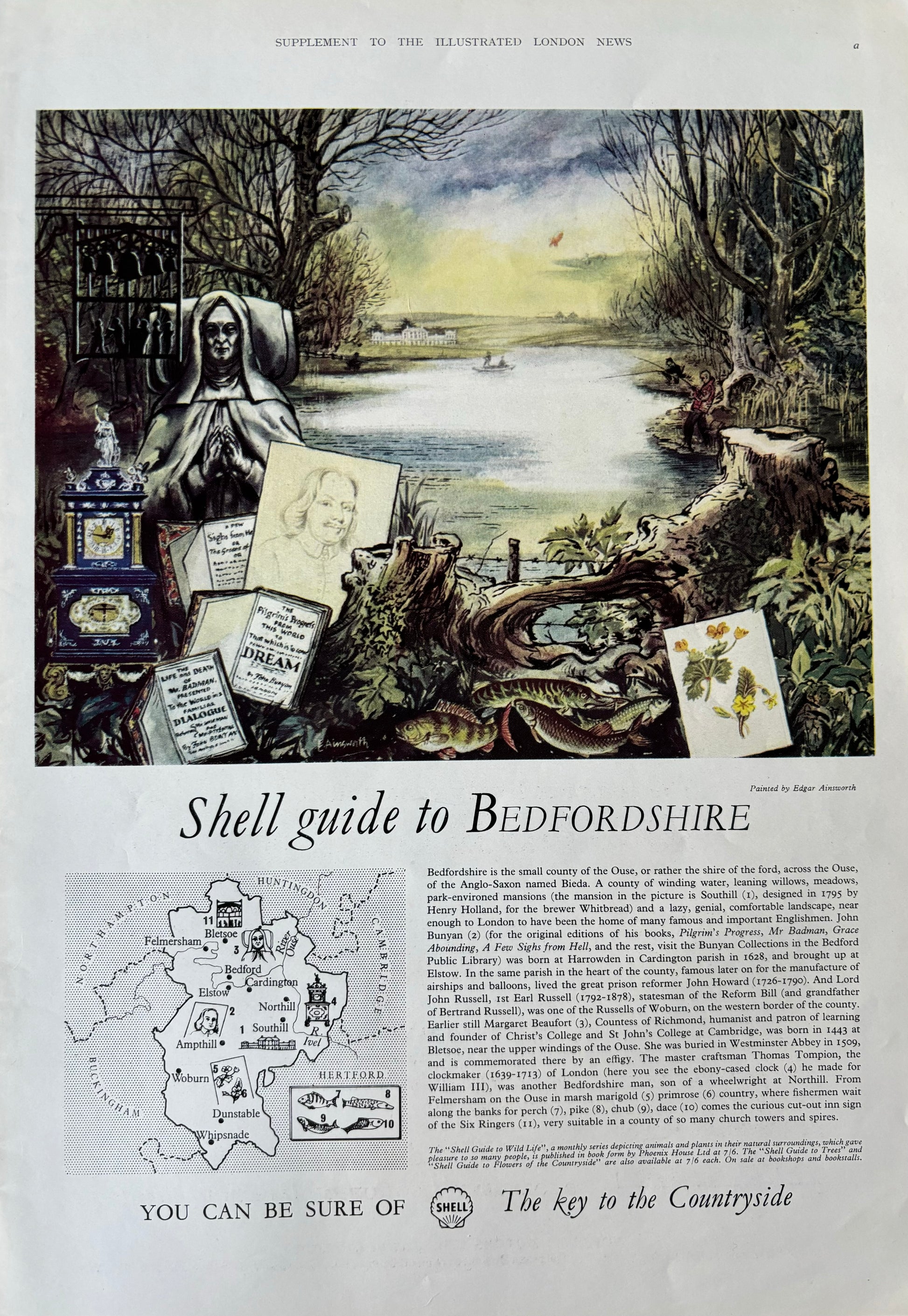 1960’s Edgar Ainsworth SHELL GUIDE TO BEDFORDSHIRE LARGE ADVERT Original Ad 1962 - transpontinebooks