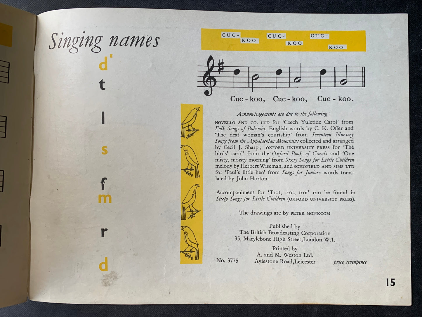 Peter Monkcom TIME AND TUNE Autumn 1958 Illus Art BBC Music Book SCHOOLS SONGBOOK - transpontinebooks