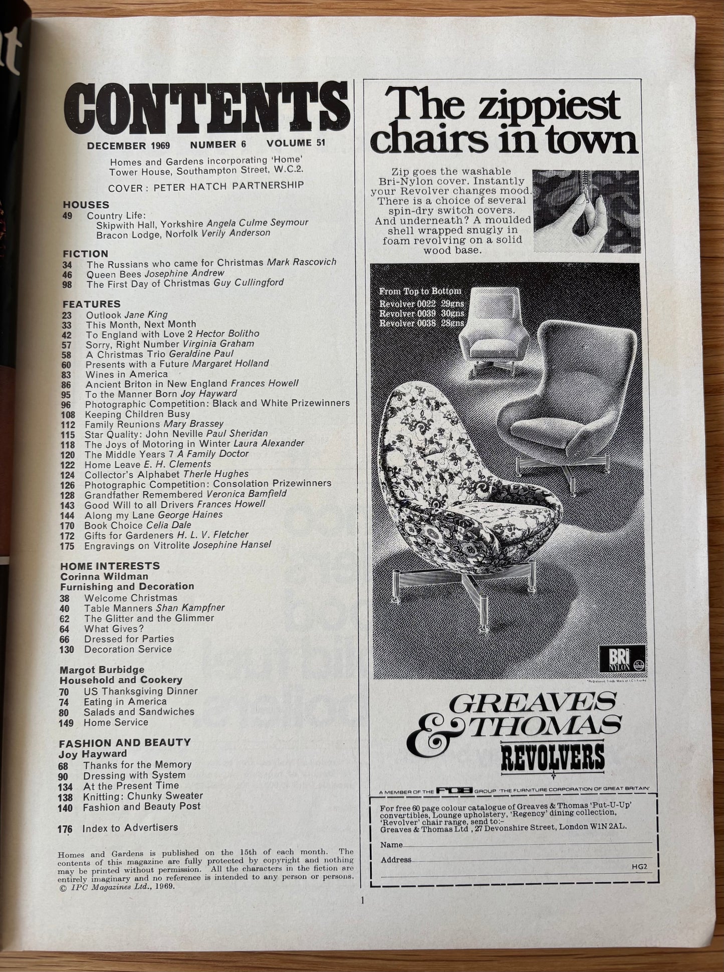 HOMES AND GARDENS Magazine December 1969 Illustrated ADVERTS Christmas
