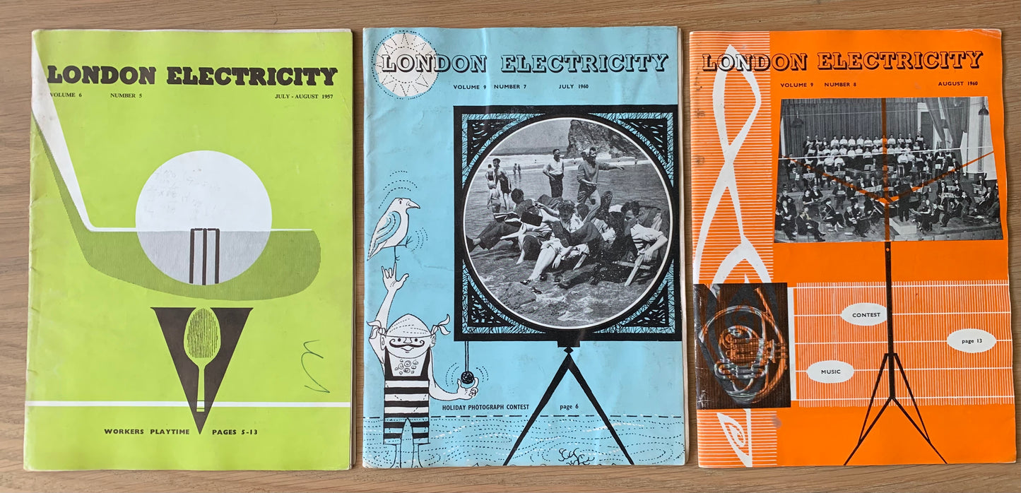 3 X LONDON ELECTRICITY BOARD Staff Magazines 1957-1960 July - August LEB - transpontinebooks