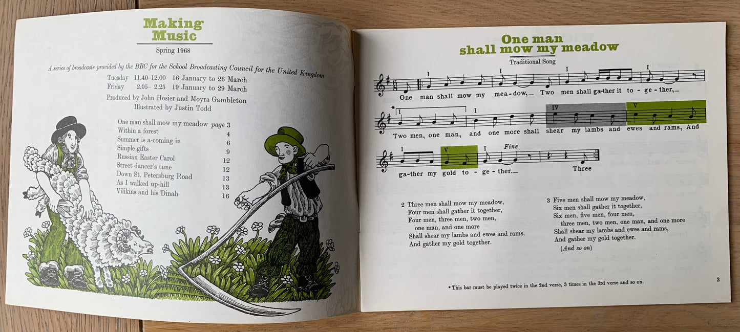 Todd Justin MAKING MUSIC 1970 BBC SCHOOLS SONG Booklet Illustrated - transpontinebooks