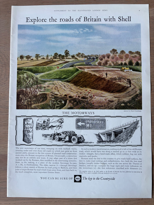 David Gentleman 1960's SHELL GUIDE TO ROADS OF BRITAIN THE MOTORWAYS Large Advert