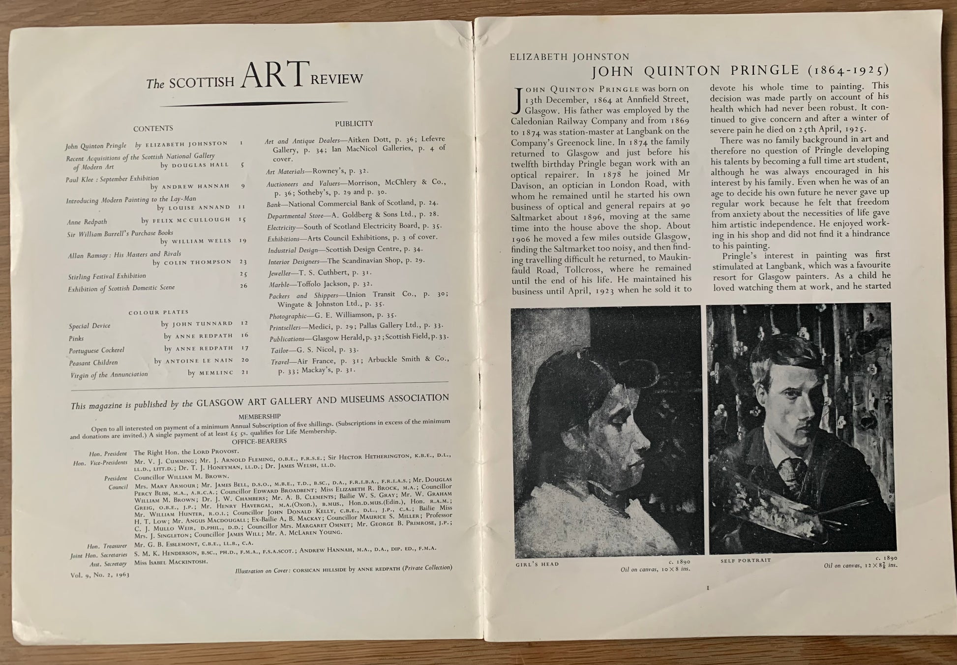 Anne Redpath SCOTTISH ART REVIEW 1963 John Quinton Pringle - transpontinebooks