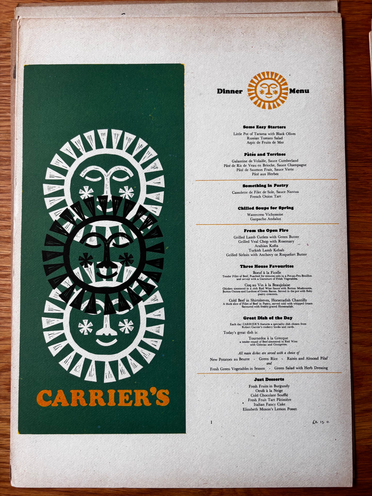 LONDON A LA CARTE 1st Habitat Facsimile Menus Conran Design 1970’s Charles Campbell
