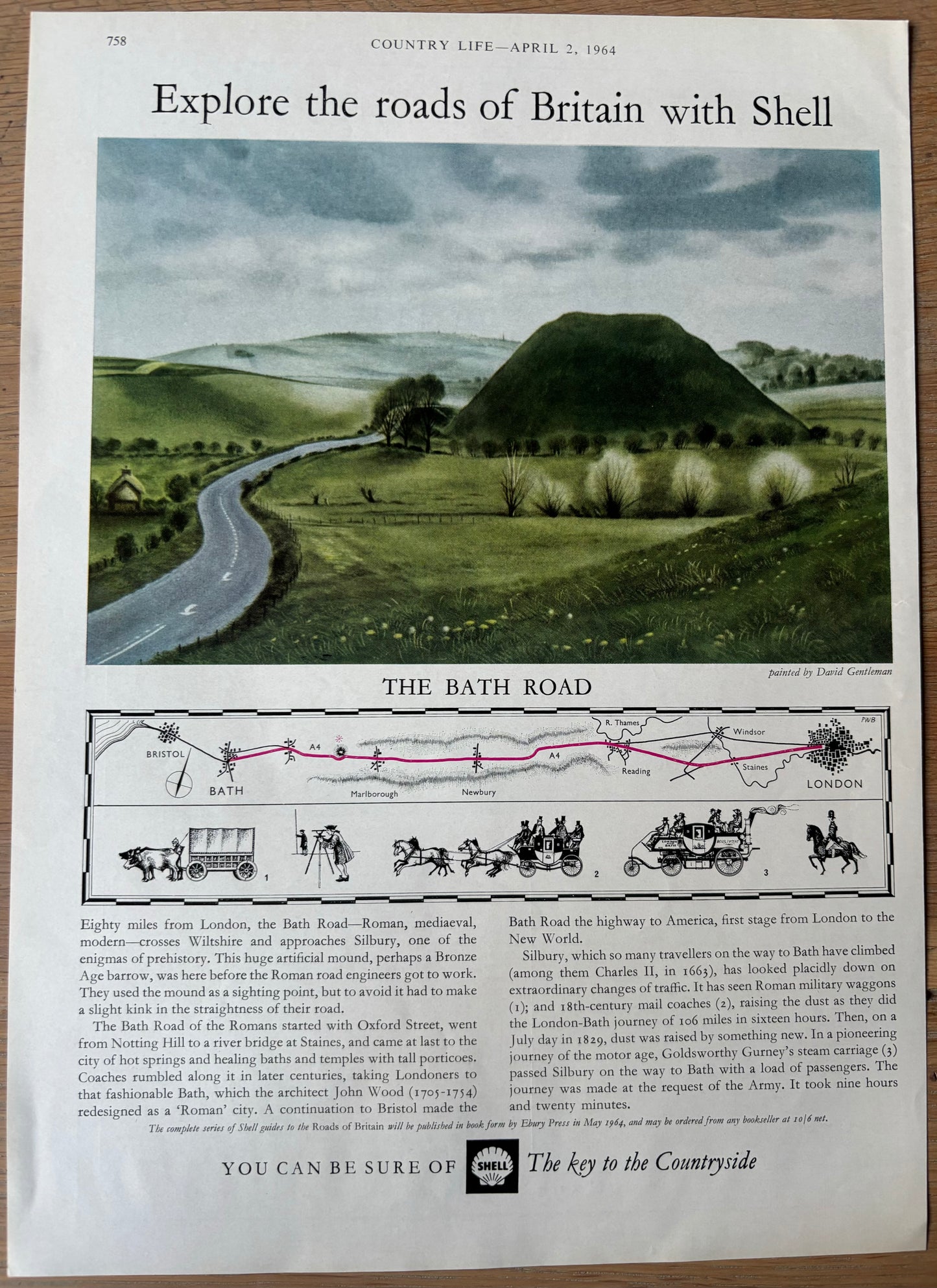 David Gentleman 1960's SHELL GUIDE TO ROADS OF BRITAIN - BATH ROAD Advert - transpontinebooks