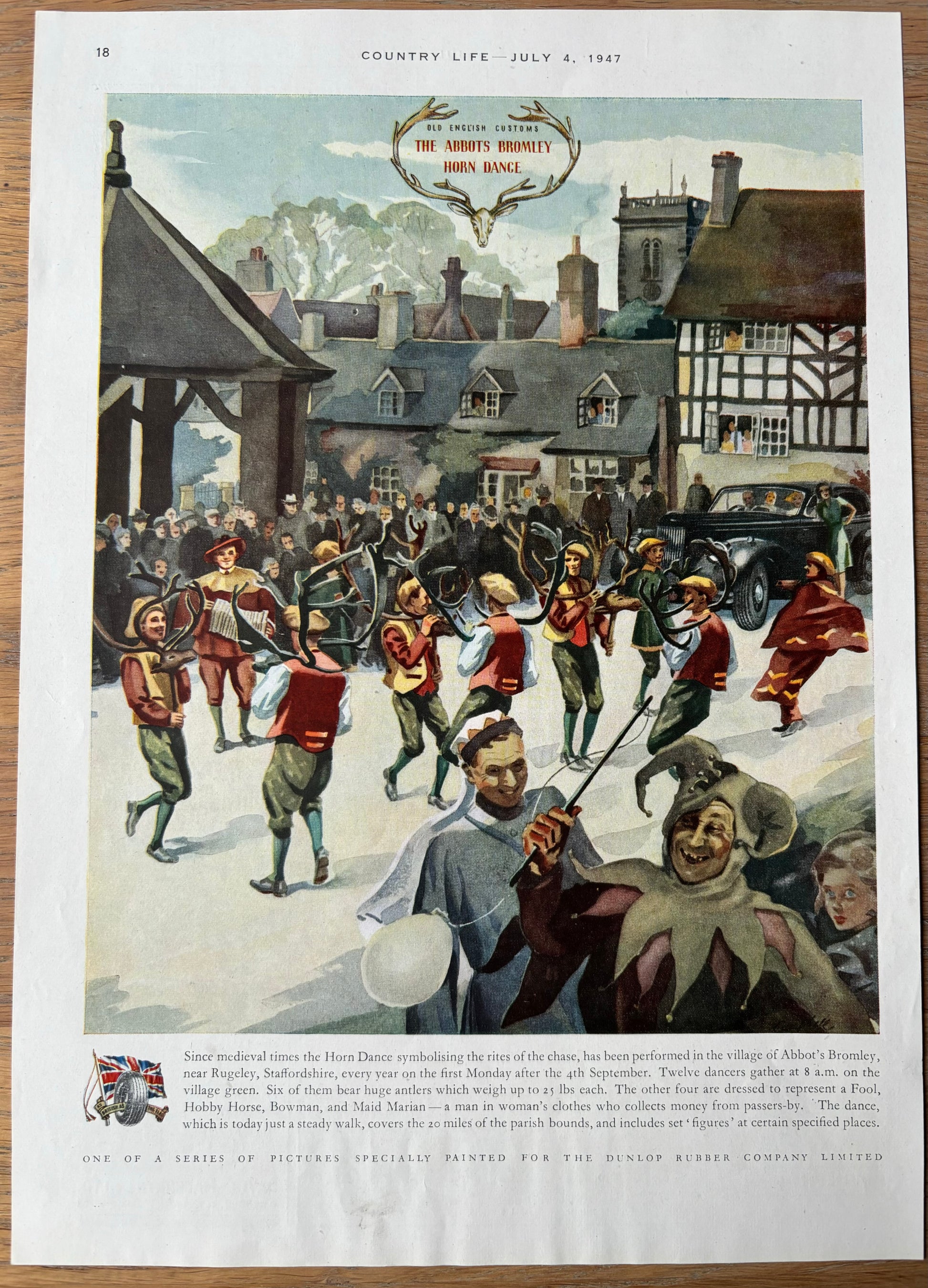 ABBOTTS BROMLEY Horn Dance DUNLOP ADVERT 1947 Staffordshire Rugeley Ad - transpontinebooks