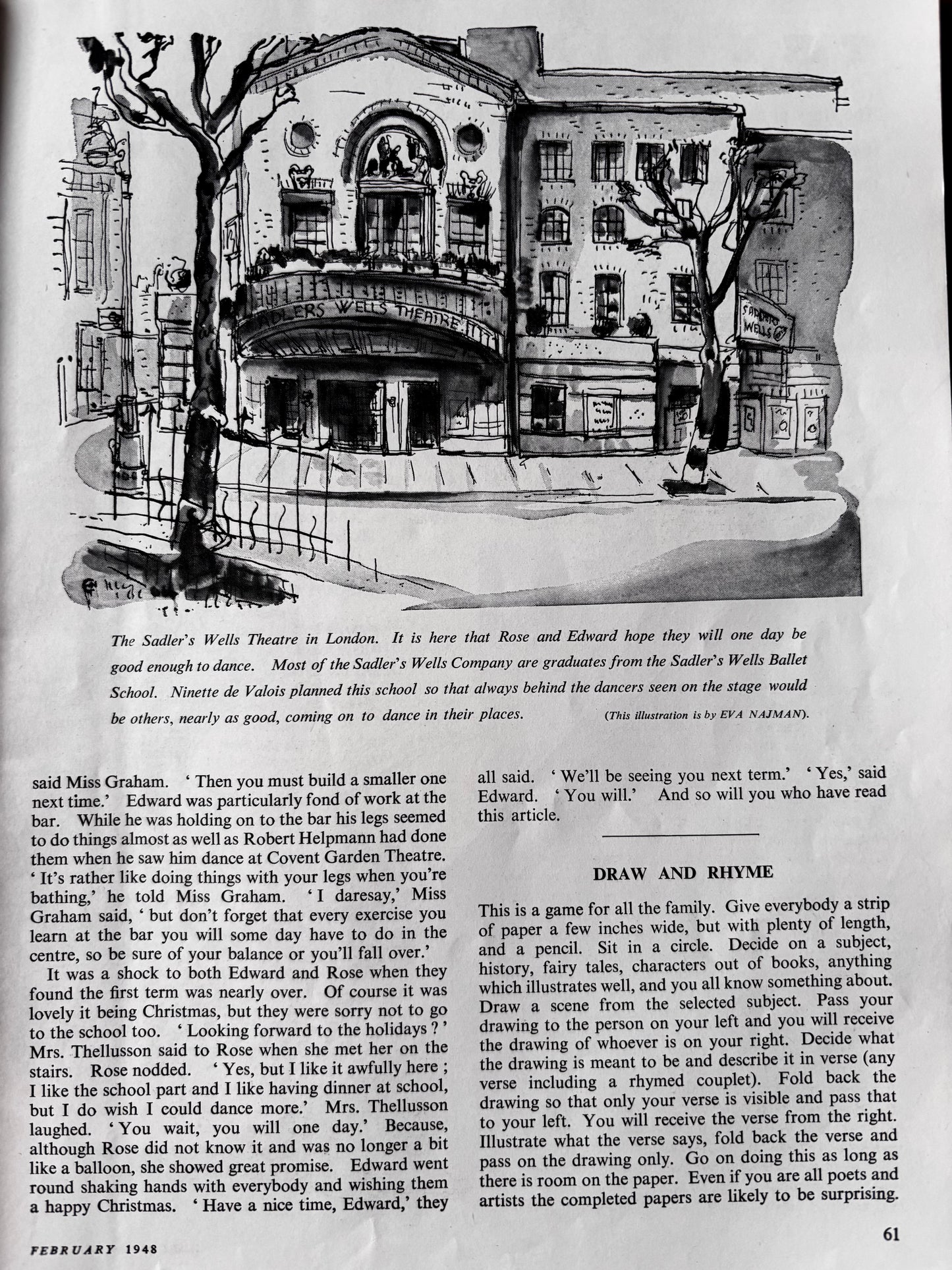 Susan Einzig COLLINS MAGAZINE February 1948 LINO CUTS Emmet Advert Ballet