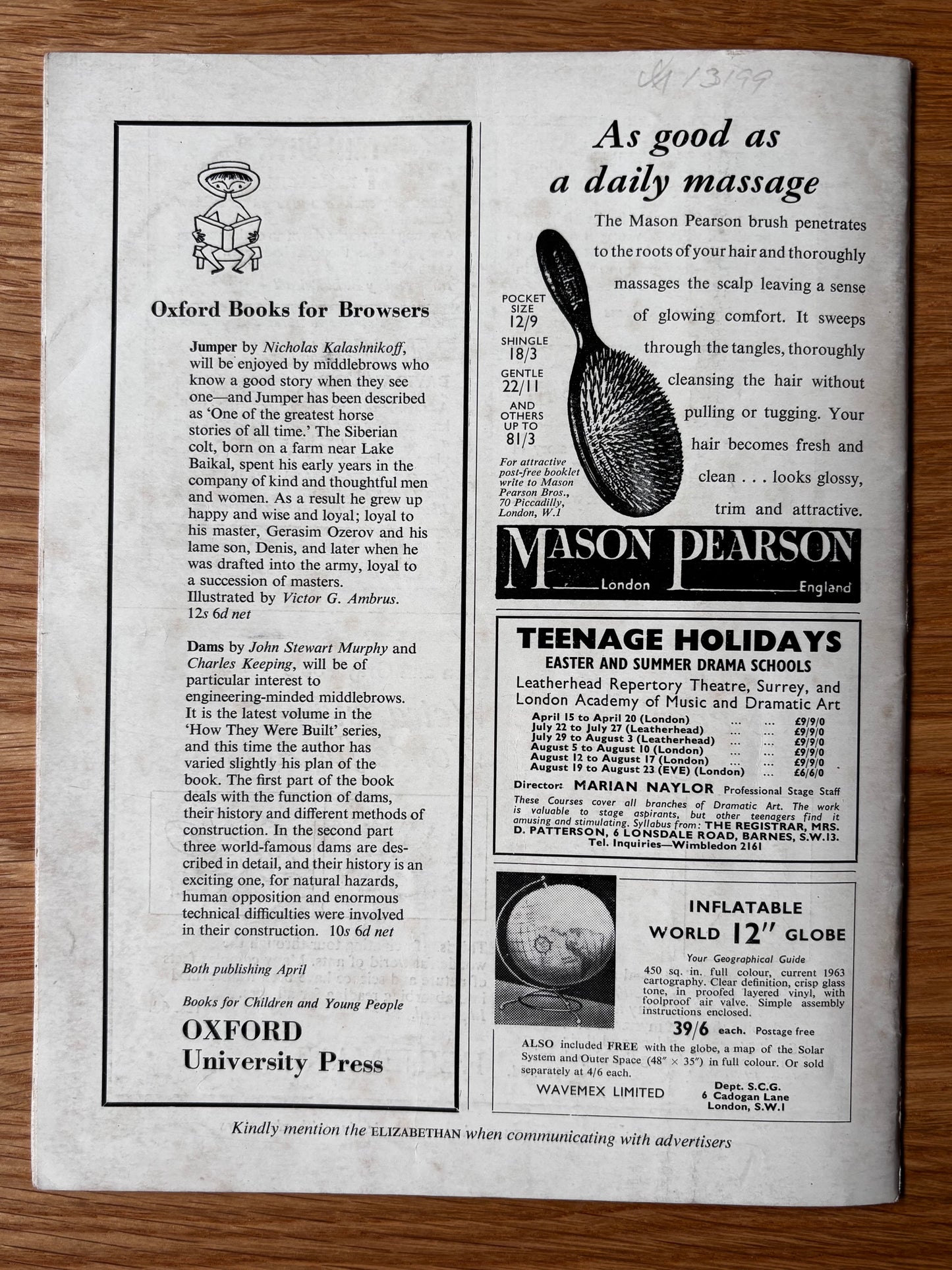 Giles Chichester ELIZABETHAN MAGAZINE March 1963 Glynn Boyd Harte Noel Streatfeild