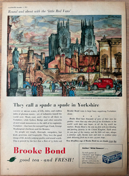 John Minton BROOKE BOND TEA ADVERT 1955 Ad YORK MINSTER Little Red Van