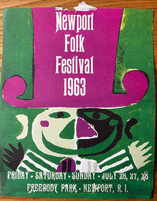 Eric Von Schmidt Reproduction NEWPORT FOLK FESTIVAL 1963 POSTER Flyer Bob Dylan Joan Baez