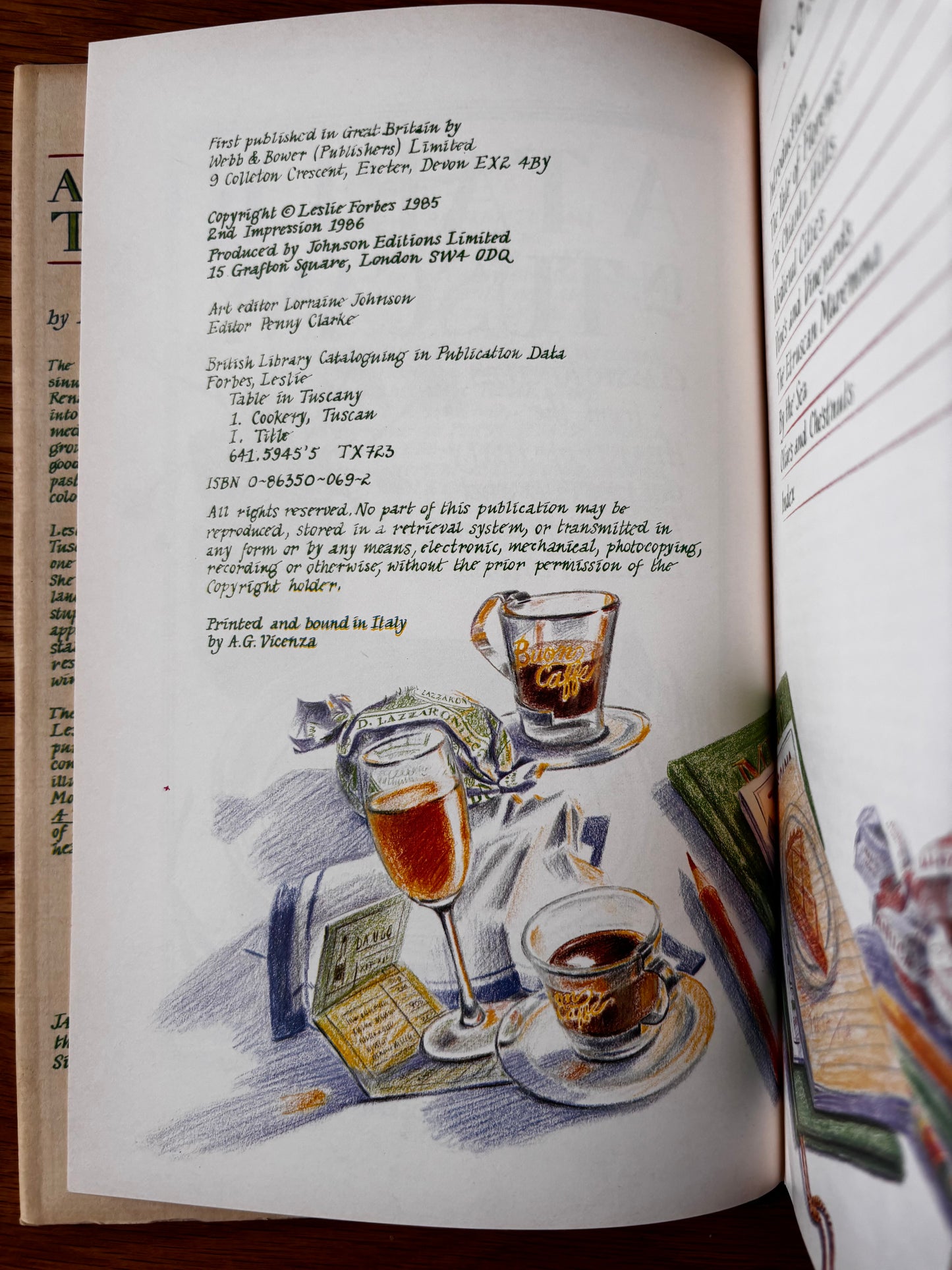 Leslie Forbes A TABLE IN TUSCANY 1st DJ 1986 2nd Imp ITALIAN RECIPES COOKBOOK